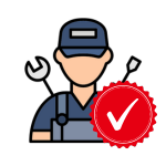 Illustration of a mechanic wearing a cap and overalls with a wrench in the background, next to a red checkmark badge indicating approval or certification—perfect for showcasing Glacier Plumbing’s trusted plumbing services.