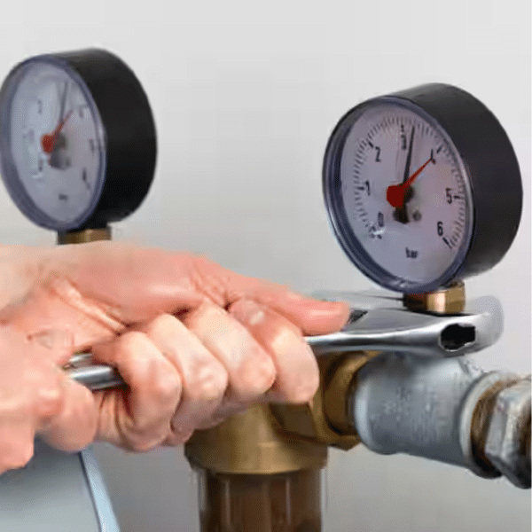 Homeowner checking salt bridge in water softener tank