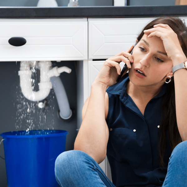 Close-up of water leak indicating plumbing emergency